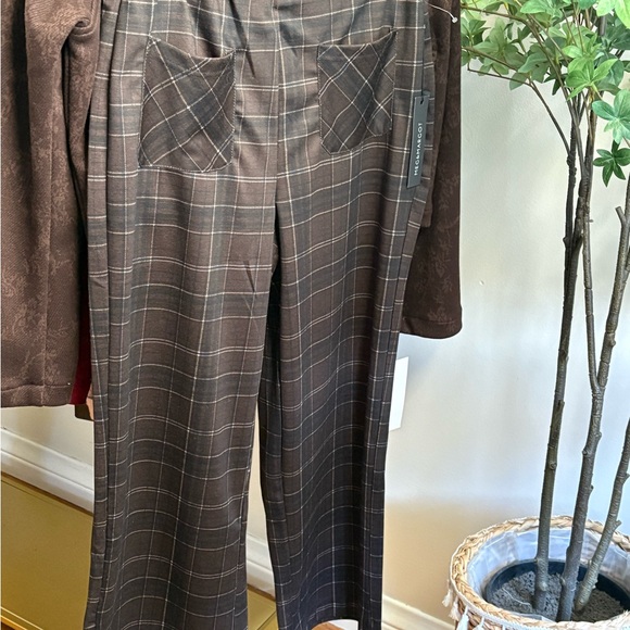 Margot Chocolate Plaid Wide Leg Pants - Picture 6 of 7